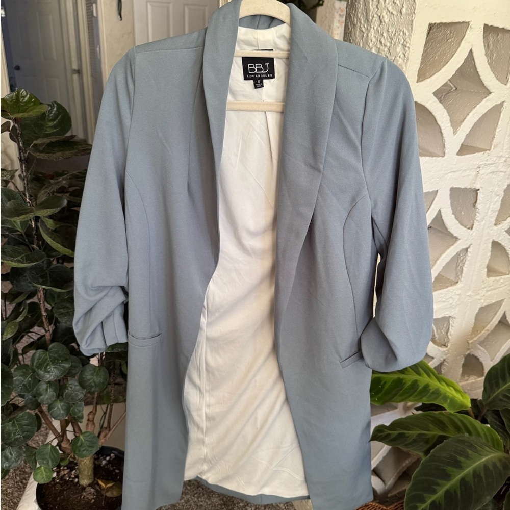 Women's grey blue long blazer